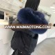 YRC1049A  Winter warm fur parka denim fabric with real rabbit fur lined fox collar jean reversible parka