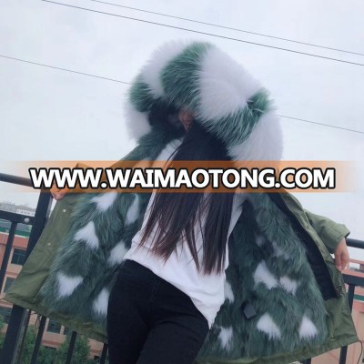 YRC167 Wholesale Fashion Women 5XL Real Fox Fur Parka with Flower Raccoon Collar