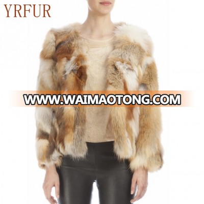 YR686 Warm Winter Red Fox Real Fur Jacket Women