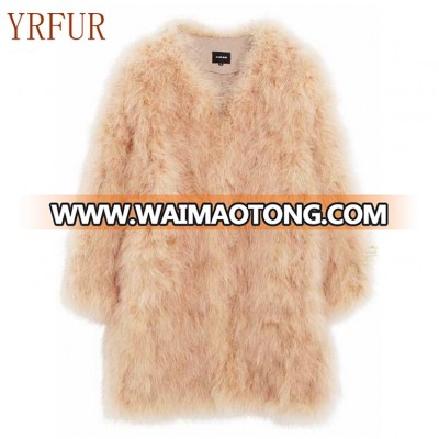 YR500 Fluffy Turkey Feather Fur Jacket Hand Sew Women Winter Garment