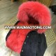 YRC1049  Fox fur lined big raccoon fur collar girls denim natural fur parka