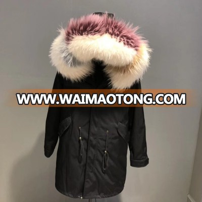 YRC231 Removable real raccoon fur hooded fox fur lined women long fox fur parka high quality