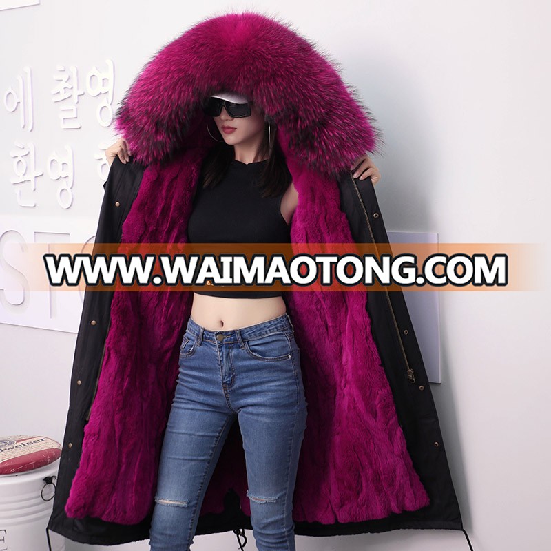 YRC204A Top Quality Removable Real Rex rabbit Fur Lining Parka with fur hooded